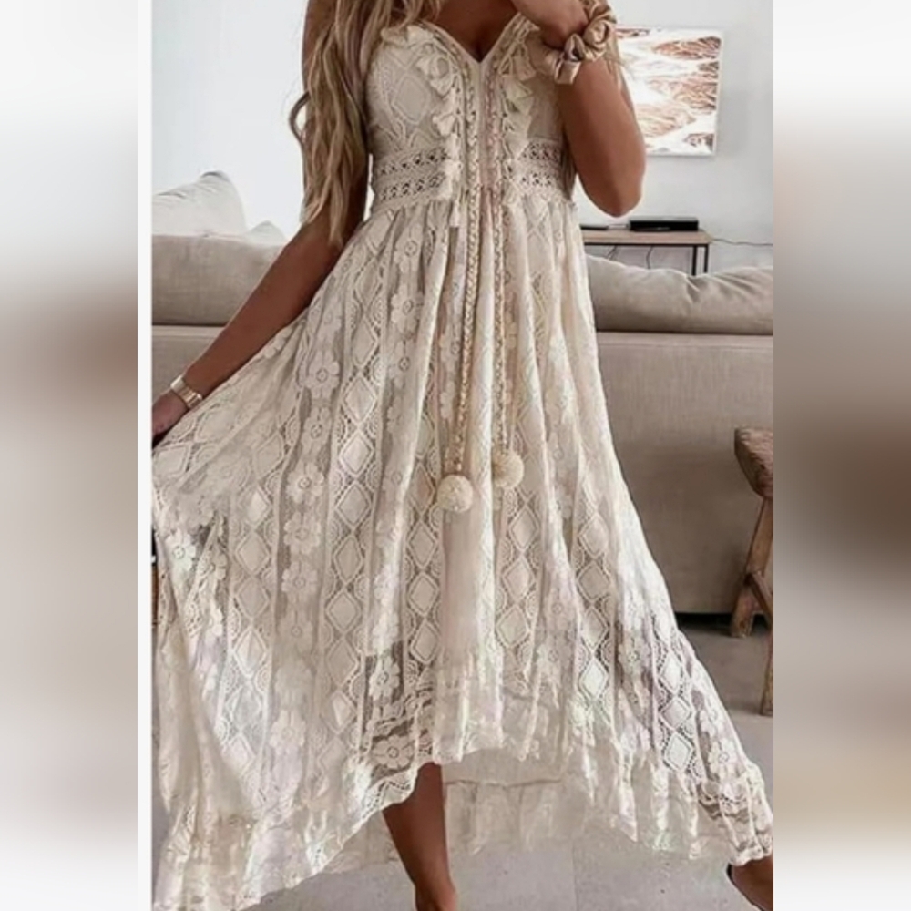 Boho Lace Maxi Dress in Cream.pit To Pit 21"